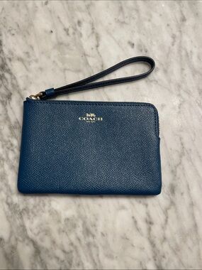 Coach Navy  Blue Leather Wristlet Clutch
